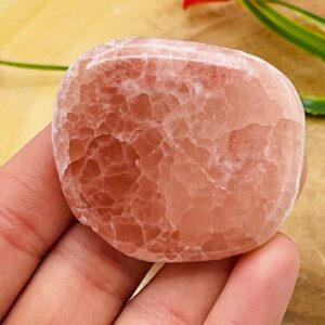 Strawberry Pink Calcite Smooth Stone, Massage Palm Stone, Healing Crystals