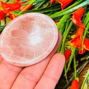 Strawberry Pink Calcite Worry Stones, Healing Crystal Thumb Massage, Polished Gemstone