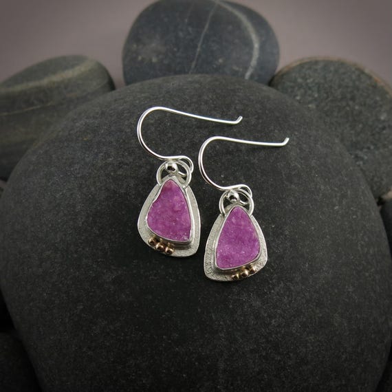 Pink Cobalto Calcite Druzy Dangle Earrings • Sterling Silver, 14k Gold • Artisan Made Pink Cobalto Calcite Druzy Dangle Earrings • Sterling Silver, 14k Gold • Artisan Made