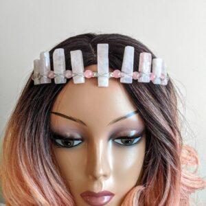 Pink Quartz Crystal Crown: Silver Tiara Headband, Boho Bridal Goddess