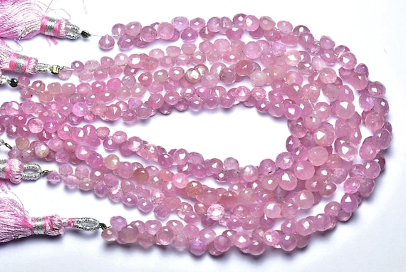 Beautiful Pink Sapphire Onion Beads - 8 Inches - Natural Faceted Pink Sapphire Onion Briolette - Size Is 4 - 6 Mm #2763