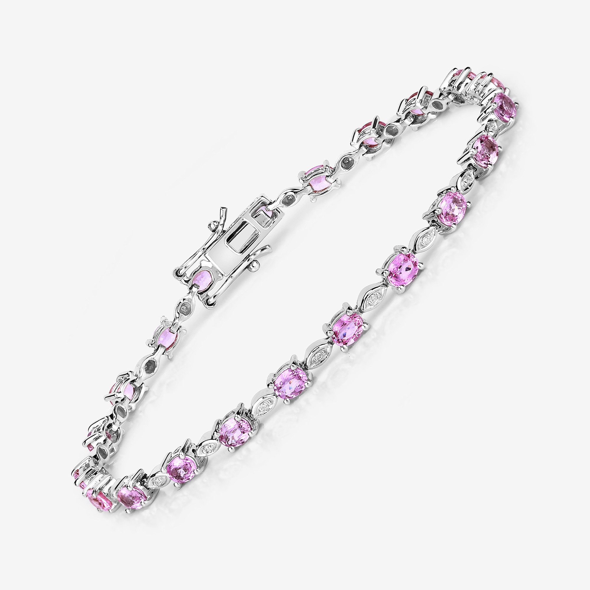 14k White Gold Pink Sapphire Bracelet, Genuine Pink Sapphire And Diamond Tennis Bracelet, September Birthstone Bracelet, Anniversary Gift 14k White Gold Pink Sapphire Bracelet, Genuine Pink Sapphire And Diamond Tennis Bracelet, September Birthstone Bracelet, Anniversary Gift