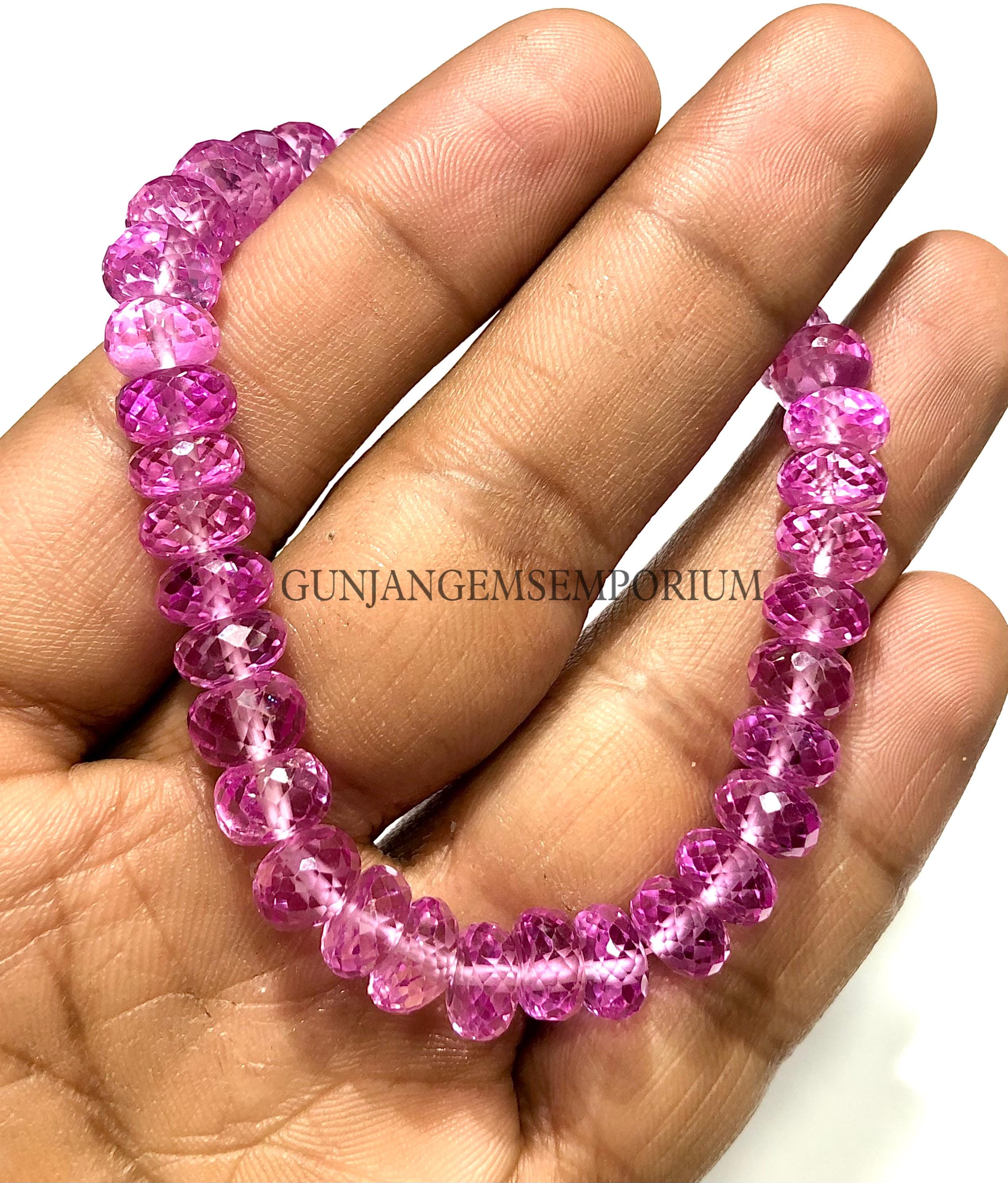 8-10mmpink Sapphire Beads Bracelet~~aaaa+ Quality Beautiful Sapphire Faceted Rondelle Beads Sapphire Bracelet 7 Inches Sapphire Gemstone