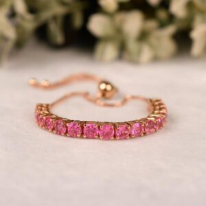 Pink Sapphire Bolo Bracelet, Sterling Silver Adjustable Bridal Jewelry Pink Sapphire Bolo Bracelet, Sterling Silver Adjustable Bridal Jewelry