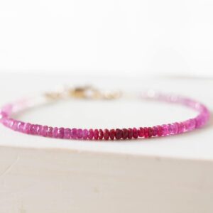 Dainty Shaded Pink Sapphire Bracelet, Genuine September Birthstone Beaded Jewelry Dainty Shaded Pink Sapphire Bracelet, Genuine September Birthstone Beaded Jewelry