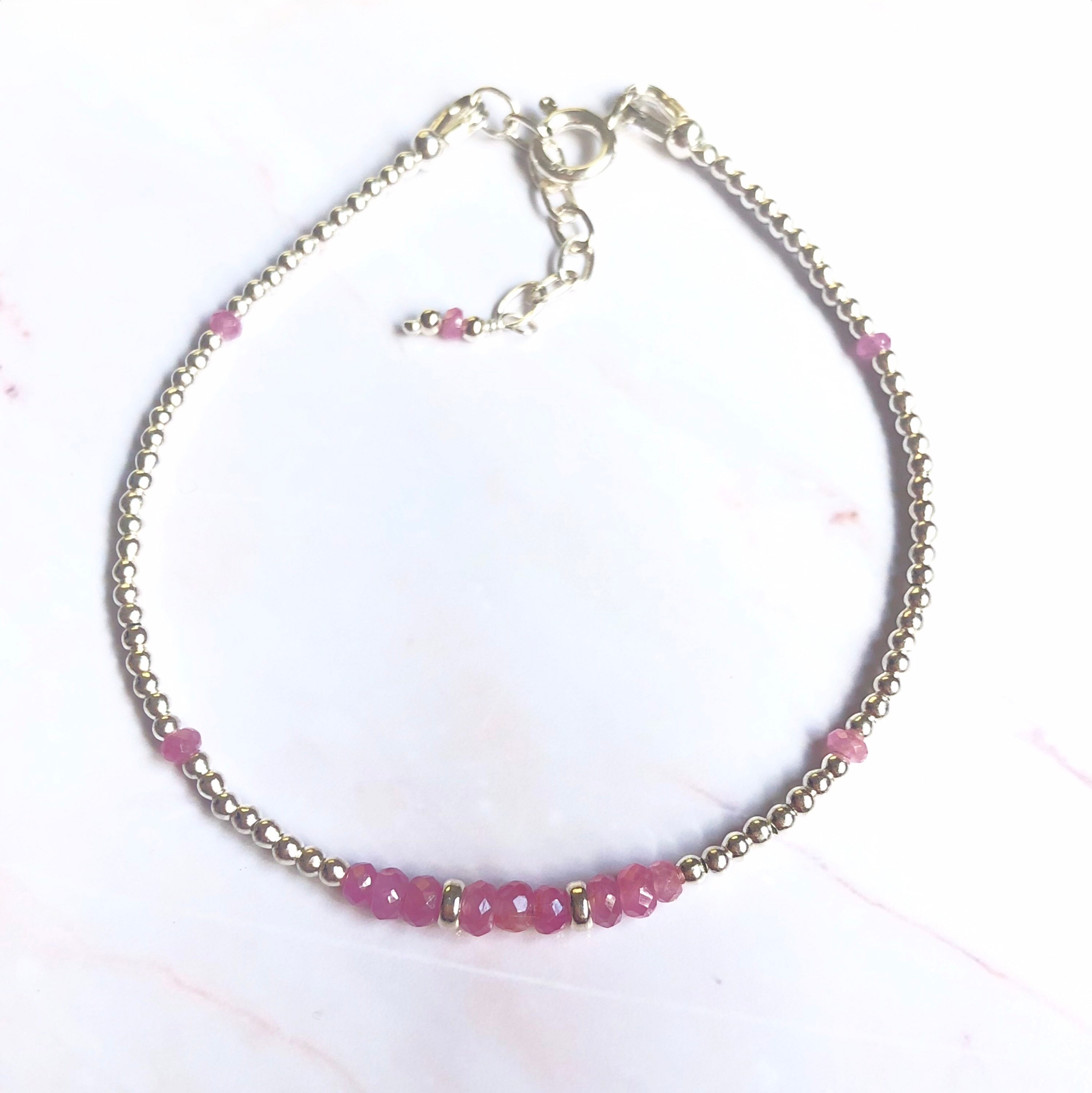 Pink Sapphire Bracelet, Dainty Stacker Bracelet, September Birthstone, Sterling Silver, Birthday Gift, Christmas Gift, Sapphire Jewellery,
