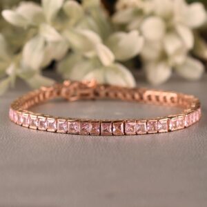 Elegant Pink Sapphire Tennis Bracelet With Square Shaped Sapphires Bracelet, Wedding Anniversary Gift Elegant Pink Sapphire Tennis Bracelet With Square Shaped Sapphires Bracelet, Wedding Anniversary Gift