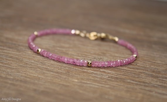 Pink Sapphire Bracelet, Pink Sapphire Jewelry, September Birthstone, Gold Filled, Sterling Silver Or Rose Gold Filled Beads Pink Sapphire Bracelet, Pink Sapphire Jewelry, September Birthstone, Gold Filled, Sterling Silver Or Rose Gold Filled Beads