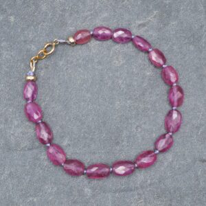 Pink Sapphire Bracelet • Knotted Gemstone Sterling Silver Beaded Bracelet Pink Sapphire Bracelet • Knotted Gemstone Sterling Silver Beaded Bracelet