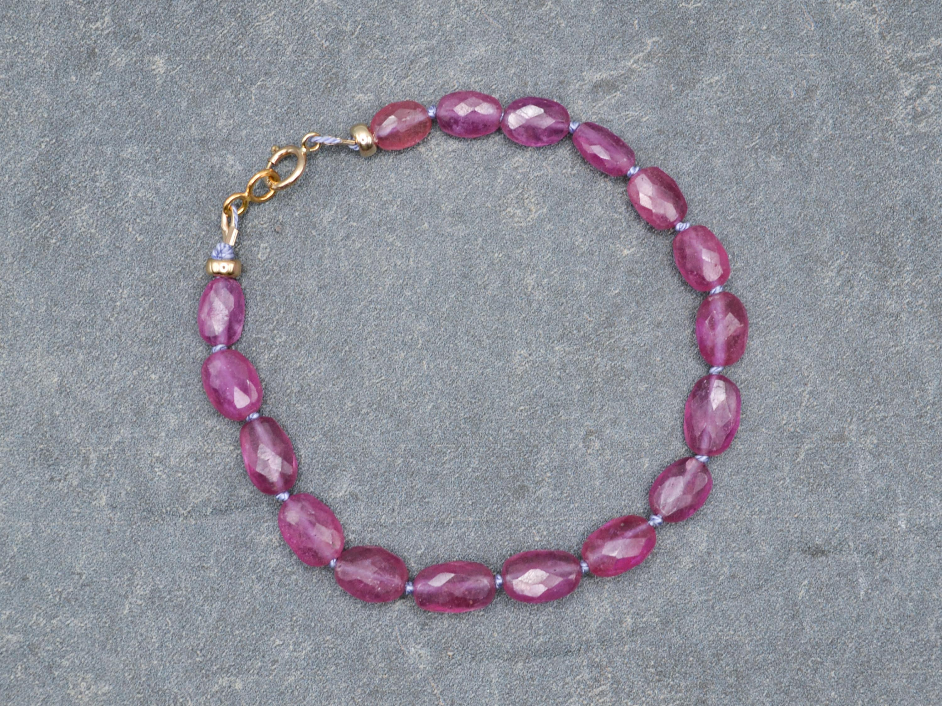 Pink Sapphire Bracelet • Knotted Gemstone Sterling Silver Beaded Bracelet