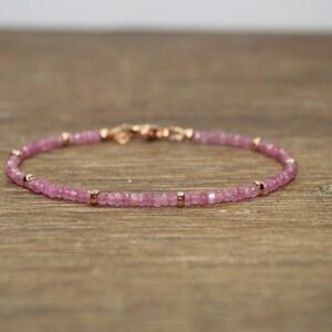 Pink Sapphire Bracelet, Rose Gold Beads, Pink Sapphire Jewelry, Gemstone Bracelet, Layering, Stacking, September Birthstone, Gifts
