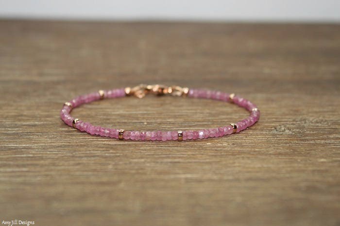 Pink Sapphire Bracelet, Rose Gold Beads, Pink Sapphire Jewelry, Gemstone Bracelet, Layering, Stacking, September Birthstone, Gifts Pink Sapphire Bracelet, Rose Gold Beads, Pink Sapphire Jewelry, Gemstone Bracelet, Layering, Stacking, September Birthstone, Gifts