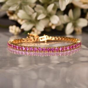 Round Pink Sapphire Bracelet Tennis Bracelet Bridal Jewelry Birthday Anniversary Gifts Charming Bracelets Round Pink Sapphire Bracelet Tennis Bracelet Bridal Jewelry Birthday Anniversary Gifts Charming Bracelets
