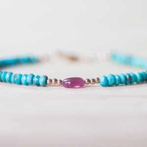Sleeping Beauty Turquoise Bracelet With Pink Sapphire, Delicate Beaded Gemstone Jewelry, Genuine Turquoise Sterling Silver Rose Gold Fill