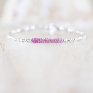 Pink Sapphire, Sterling & Fine Silver Bracelet, Karen Hill Tribe Silver Dainty Bracelet, Delicate Tiny Beaded Aaa Gemstone Jewelry For Women Pink Sapphire, Sterling & Fine Silver Bracelet, Karen Hill Tribe Silver Dainty Bracelet, Delicate Tiny Beaded Aaa Gemstone Jewelry For Women