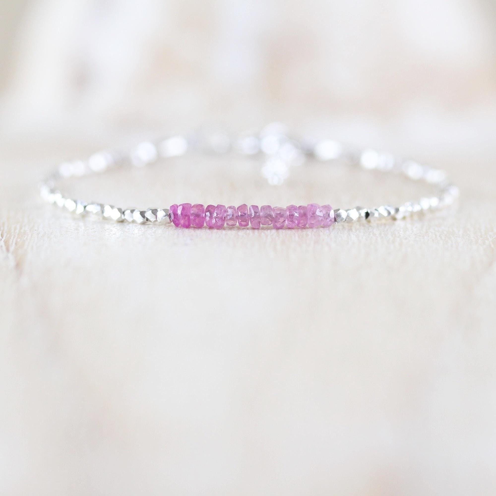 Pink Sapphire, Sterling & Fine Silver Bracelet, Karen Hill Tribe Silver Dainty Bracelet, Delicate Tiny Beaded Aaa Gemstone Jewelry For Women Pink Sapphire, Sterling & Fine Silver Bracelet, Karen Hill Tribe Silver Dainty Bracelet, Delicate Tiny Beaded Aaa Gemstone Jewelry For Women