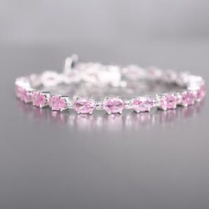 Pink Sapphire Tennis Bracelet, 14k Gold Overlay, Sterling Silver Pink Sapphire Tennis Bracelet, 14k Gold Overlay, Sterling Silver