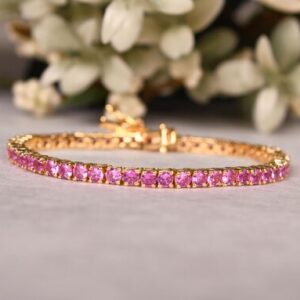 Pink Sapphire Tennis Bracelet, Pink Gemstone Bridal Jewelry Gifts Charming Bracelets Pink Sapphire Tennis Bracelet, Pink Gemstone Bridal Jewelry Gifts Charming Bracelets