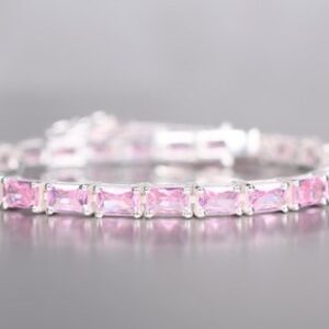 Pink Sapphire Tennis Bracelet, Octagon Birthstone Bracelets, Bridal Jewelry, Anniversary Gift Pink Sapphire Tennis Bracelet, Octagon Birthstone Bracelets, Bridal Jewelry, Anniversary Gift