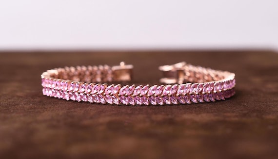 Pink Sapphire Tennis Bracelet – Rose Gold Sterling Silver Marquise Bracelet