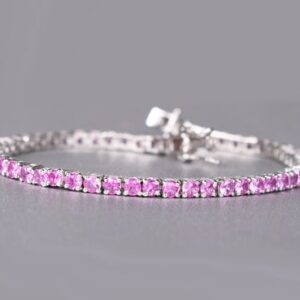 Pink Sapphire Tennis Bracelet, Sterling Silver, Anniversary Gift Pink Sapphire Tennis Bracelet, Sterling Silver, Anniversary Gift