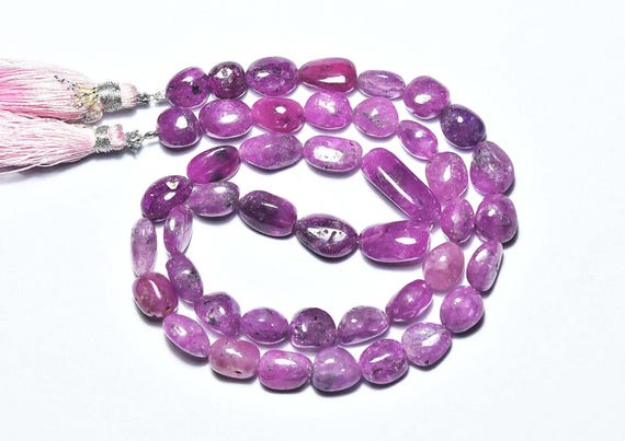 214 Cts African Pink Sapphire Nuggets Beads - 17 Inches - Natural Smooth Pink Sapphire Nuggets Strand -size 7x7.5 - 8.5x13.5 Mm #2860