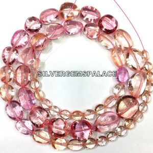 AAAA+ Rarest~Padparadscha Pink Sapphire Smooth Nuggets Beads,Pink Grapefruit Sapphire Beads Sapphire Gemstone String Polished Nuggets 20”