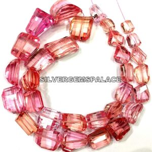 AAAA+ Rarest~Padparadscha Pink Sapphire Faceted Nuggets Beads,Pink Grapefruit Beads, Great Cutting Beads,Sapphire Gemstone Beads 16 Inches.