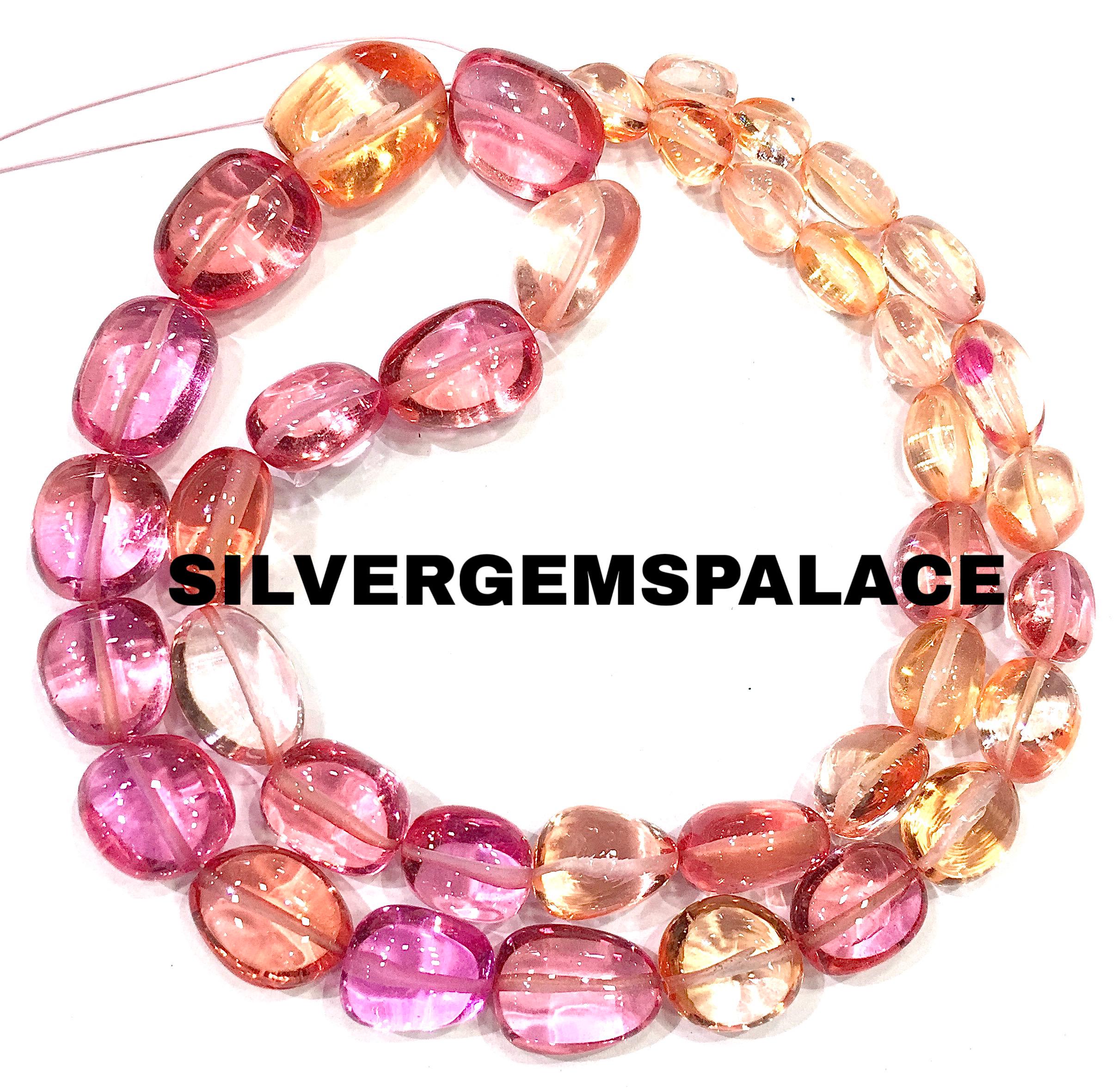 Aaaa+ Rarest~padparadscha Pink Sapphire Smooth Nuggets Beads Peach Pink Grapefruit Nuggets Gemstone Beads Polished Sapphire Nuggets 18”