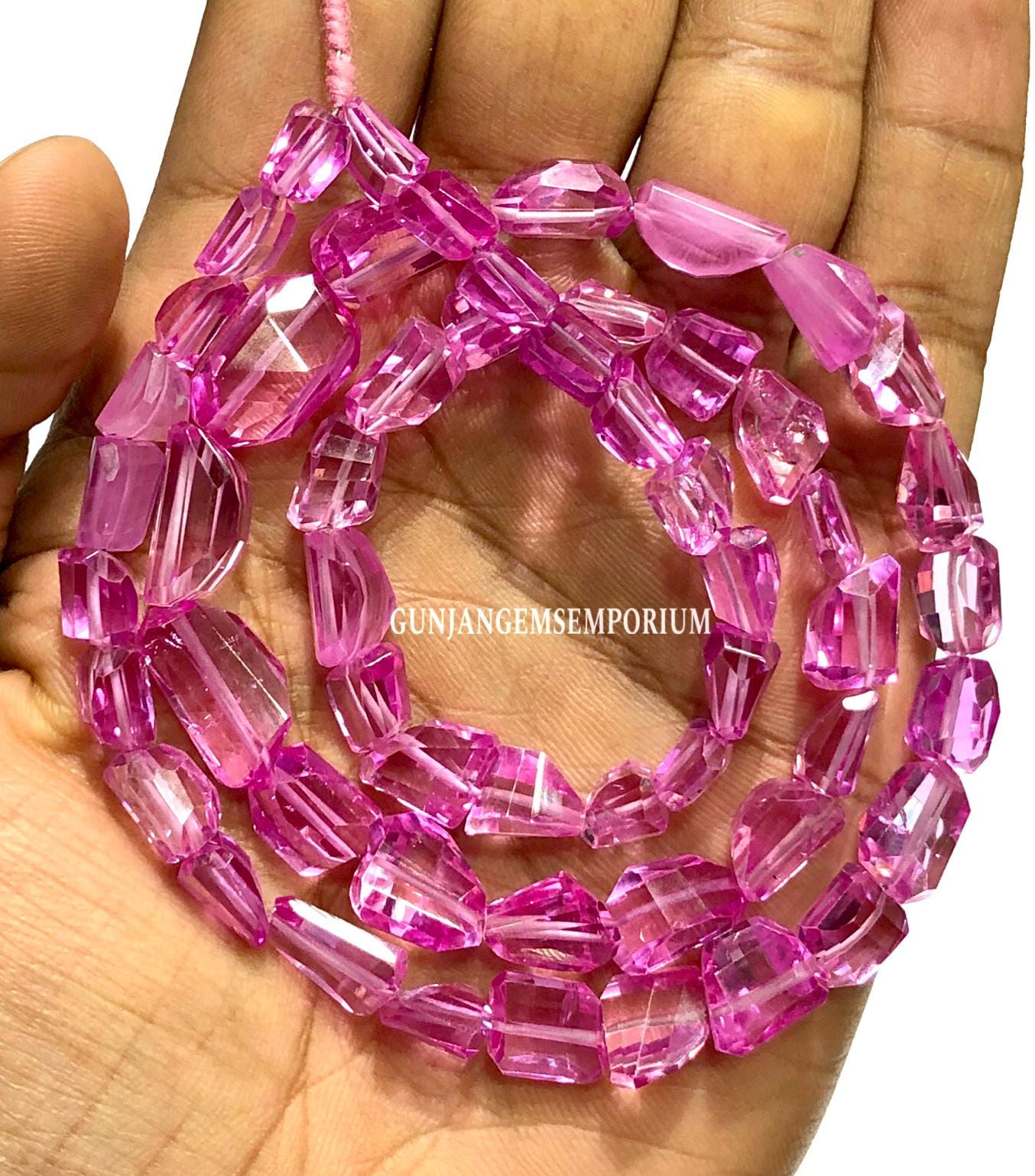 Aaaa+ Sparkling Pink Sapphire Nuggets Beads Rare Colorful Pink Sapphires Gemstone Faceted Beads 20” Strand Faceted Nuggets Jewelry Beads