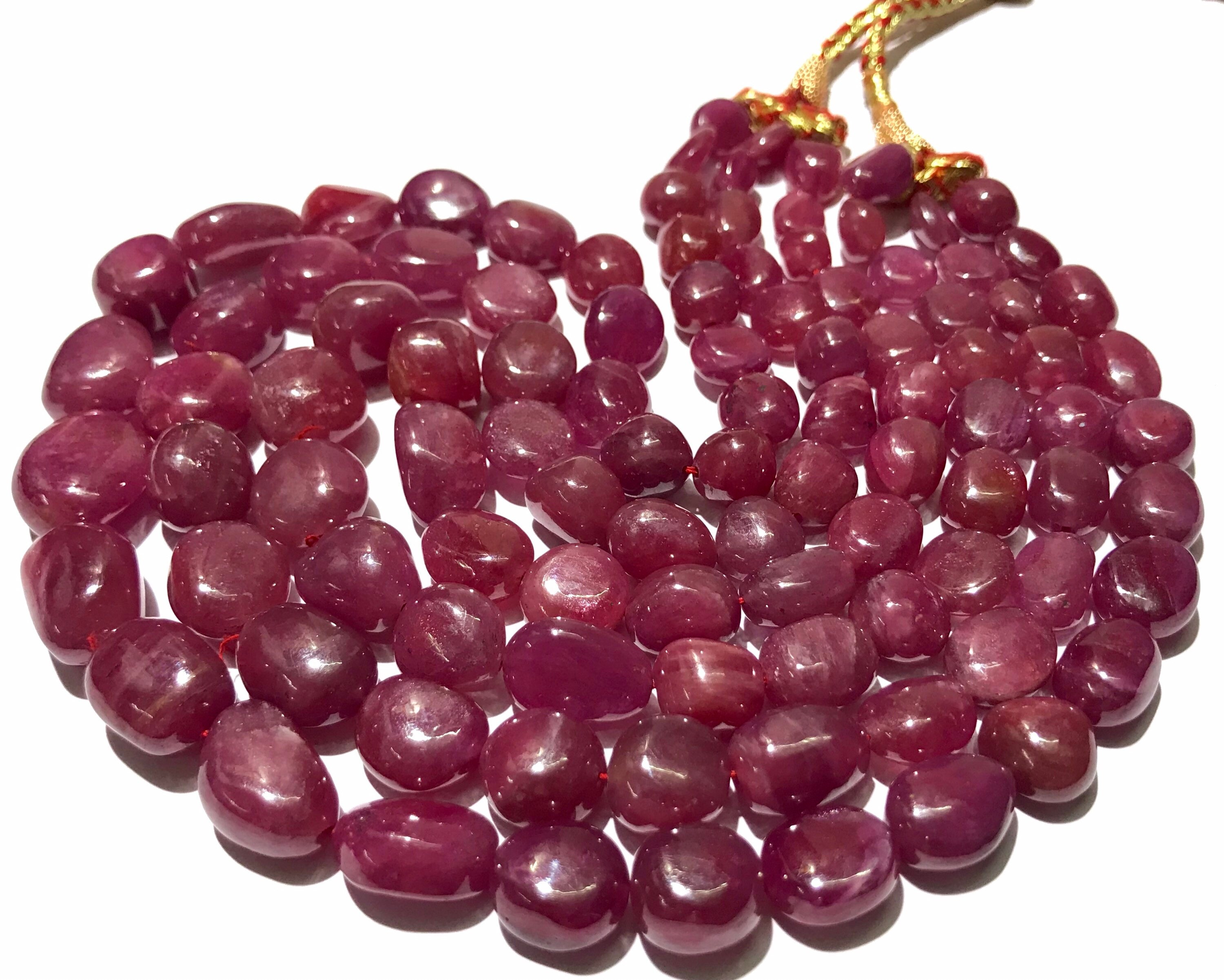 Extremely Gorgeous~aaa+ Pink Sapphire 3 Layer Necklace Natural Pink Sapphire Smooth Nuggets Beads Pink Sapphire Necklace Pink Sapphire Beads