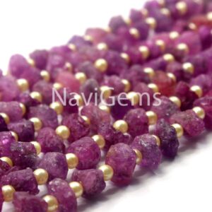 Pink Sapphire Gemstone Rough Strand: Center Drilled, 7-9mm