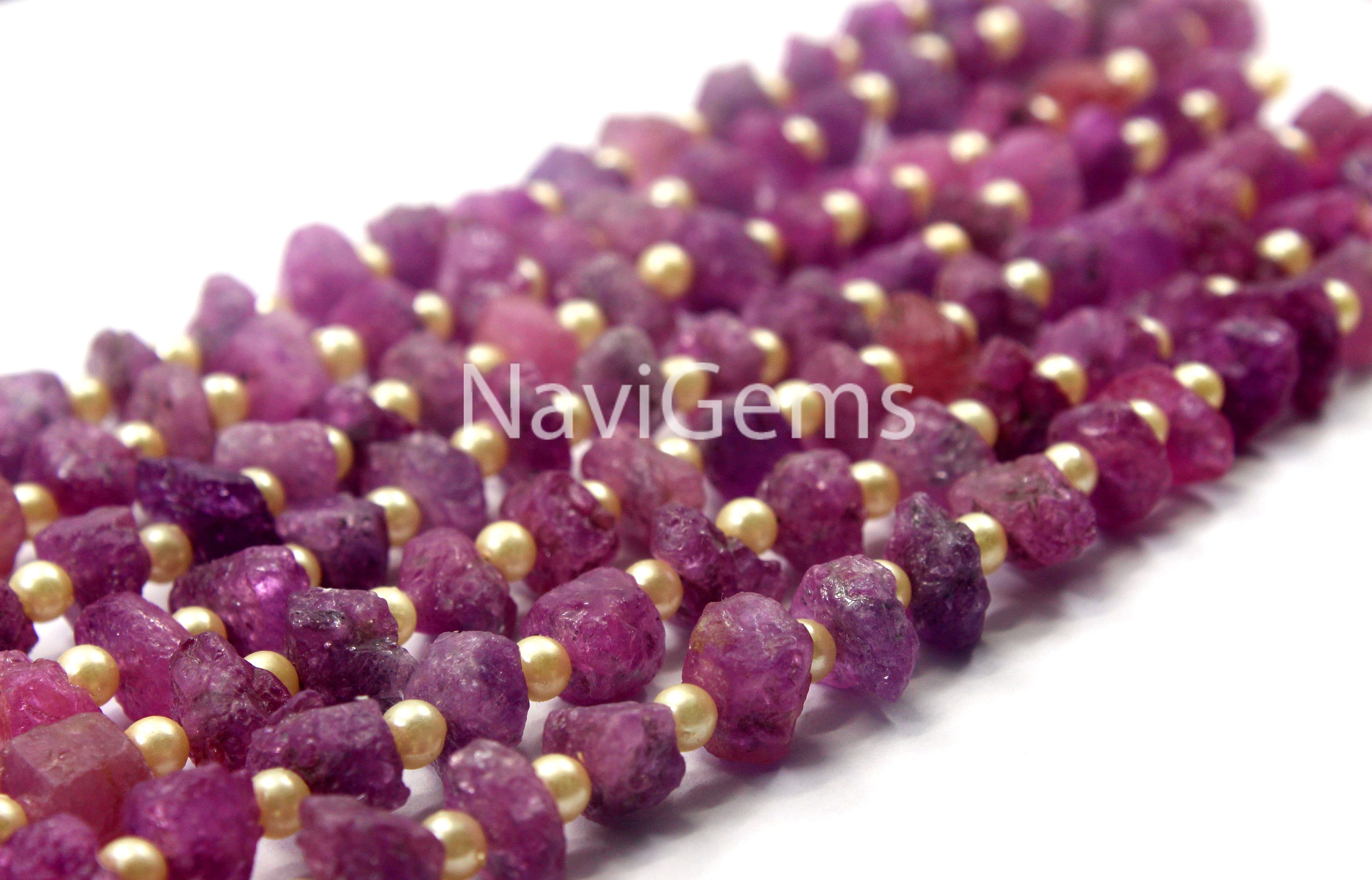 Pink Sapphire Gemstone Rough Strand: Center Drilled, 7-9mm Pink Sapphire Gemstone Rough Strand: Center Drilled, 7-9mm