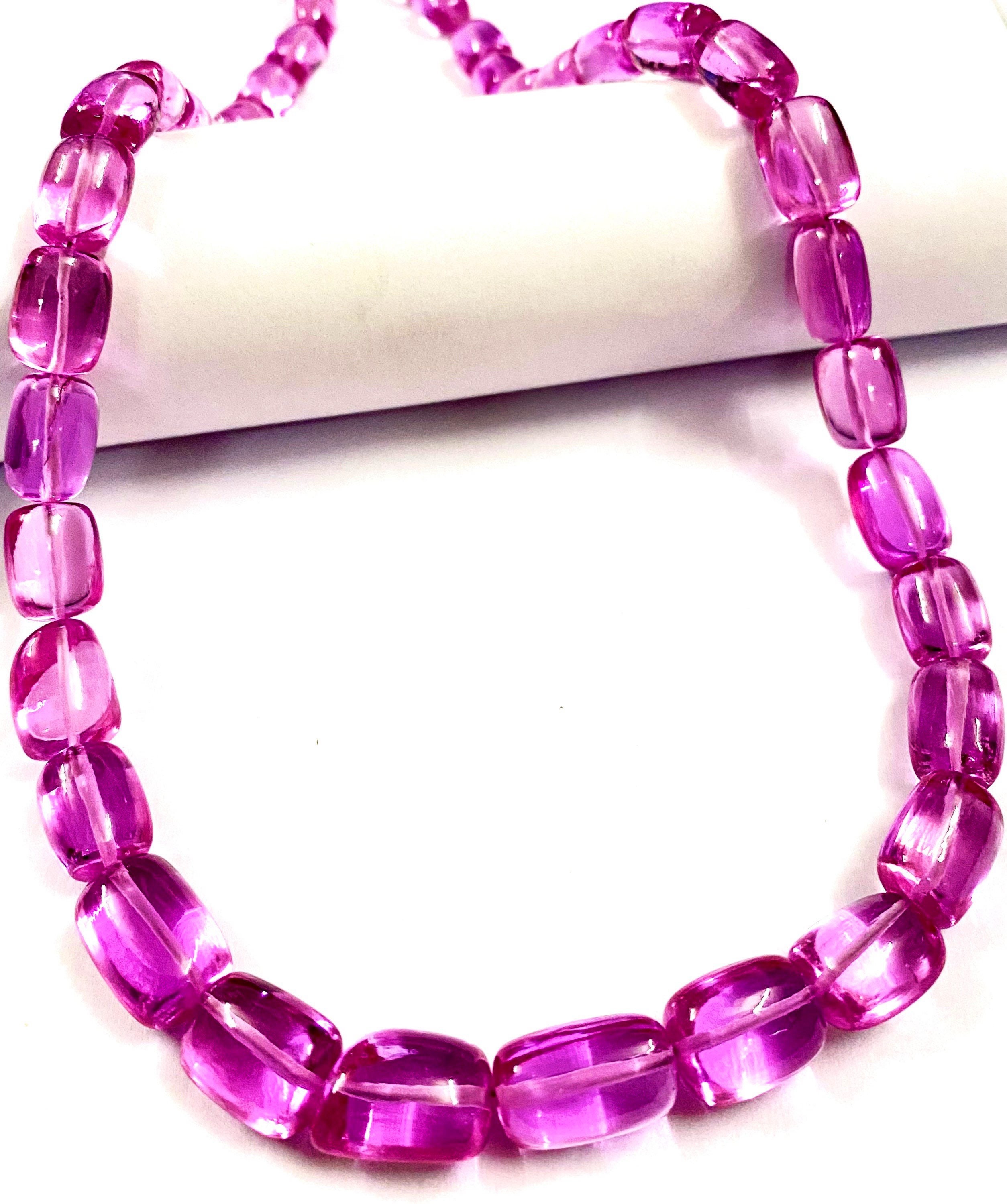 Gorgeous~aaaa++ Top Quality Pink Sapphire Gemstone Beads Pink Sapphire Smooth Nugget Pipe Shape Beads Rose Pink Sapphire Jewels 20” Necklace