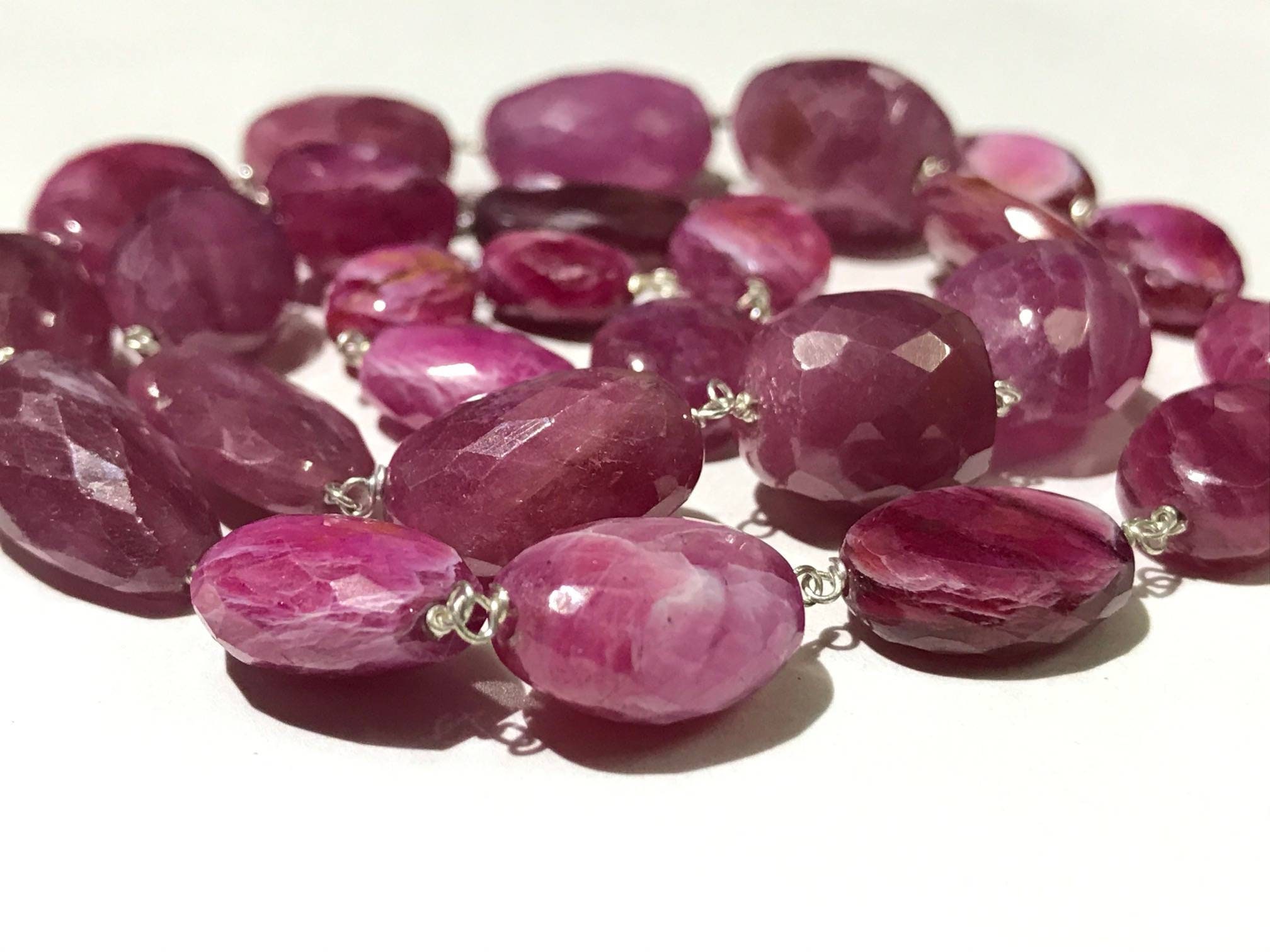 Rosary! Aaa+ Natural Pink Sapphire 12-14*14-18mm W*h Nuggets Beads/21” Faceted Pink Sapphire Gemstone Rosary/unique Design Sapphire Rosaries