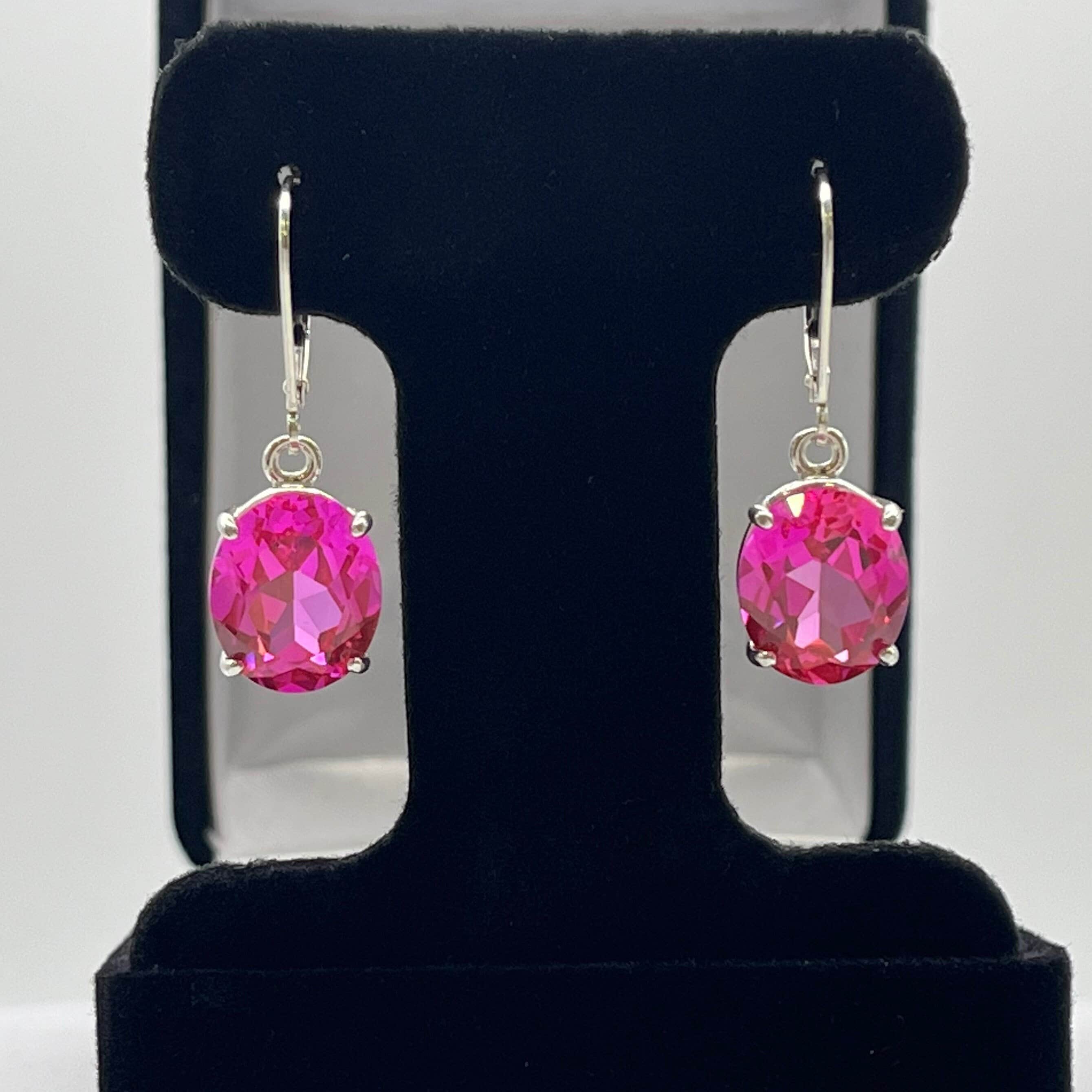 10ctw Oval Cut Pink Sapphire Earrings - Sterling Silver Leverback Dangle 10ctw Oval Cut Pink Sapphire Earrings - Sterling Silver Leverback Dangle