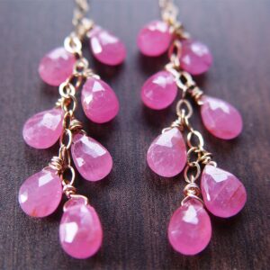 Pink Sapphire 14k Gold Filled Drop Chain Earrings: Handmade Bridesmaids Jewelry