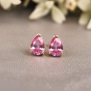 14k Gold Pink Sapphire Earring, Pear Stud Earrings in silver, Bridal Jewelry, Anniversary Gifts 14k Gold Pink Sapphire Earring, Pear Stud Earrings in silver, Bridal Jewelry, Anniversary Gifts