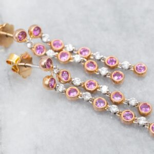 18k Tri-color Gold Pink Sapphire And Diamond Drop Earrings 18k Tri-color Gold Pink Sapphire And Diamond Drop Earrings