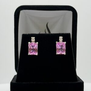 3ctw Emerald Cut Pink Sapphire Earrings Stud With Accents Jewelry Gift September Birthstone 3ctw Emerald Cut Pink Sapphire Earrings Stud With Accents Jewelry Gift September Birthstone