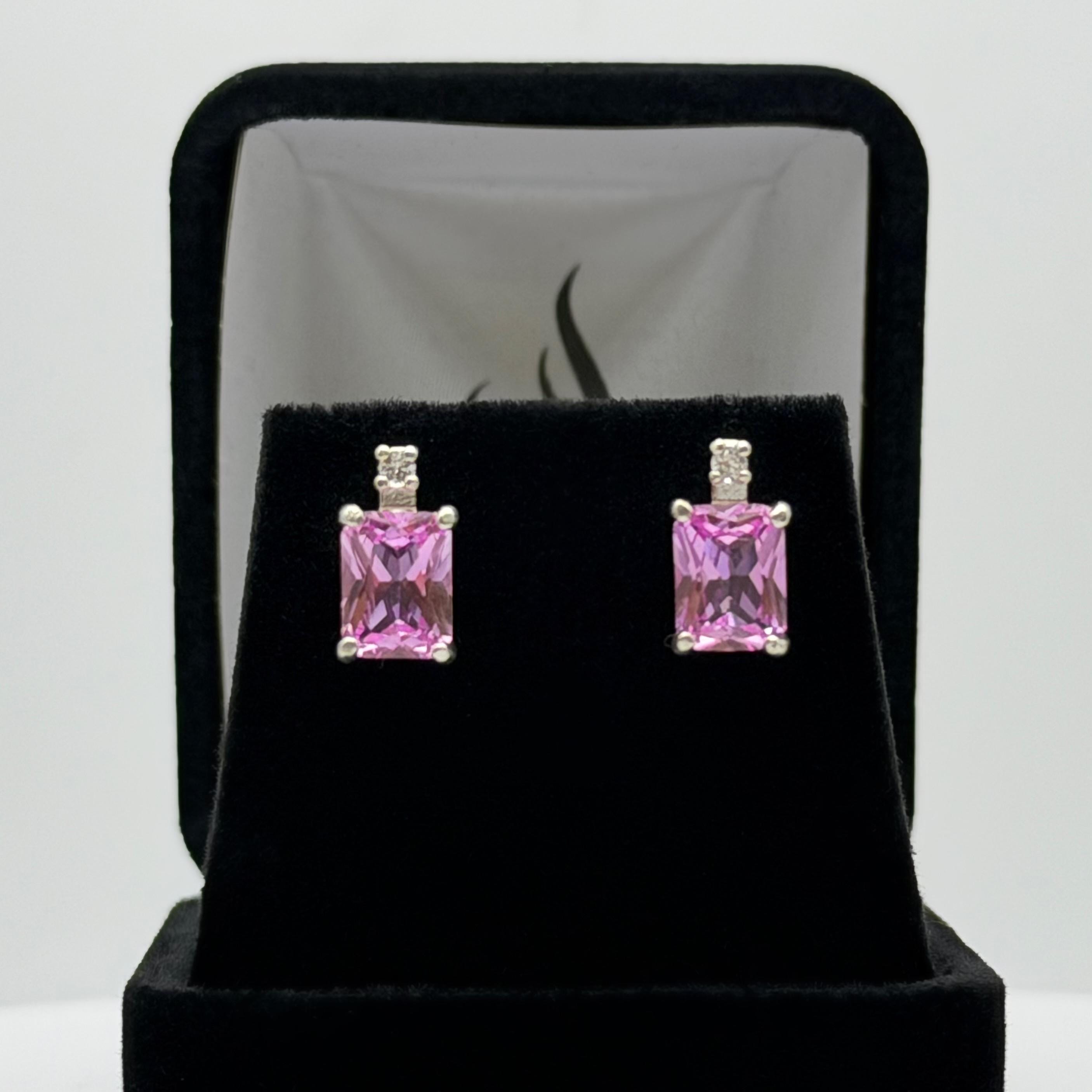3ctw Emerald Cut Pink Sapphire Earrings Stud With Accents Jewelry Gift September Birthstone