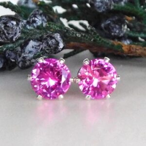 Pink Sapphire 4, 5, 6, 7mm Stud Earrings: Sterling Silver Or Gold Filled, September Birthstone Pink Sapphire 4, 5, 6, 7mm Stud Earrings: Sterling Silver Or Gold Filled, September Birthstone