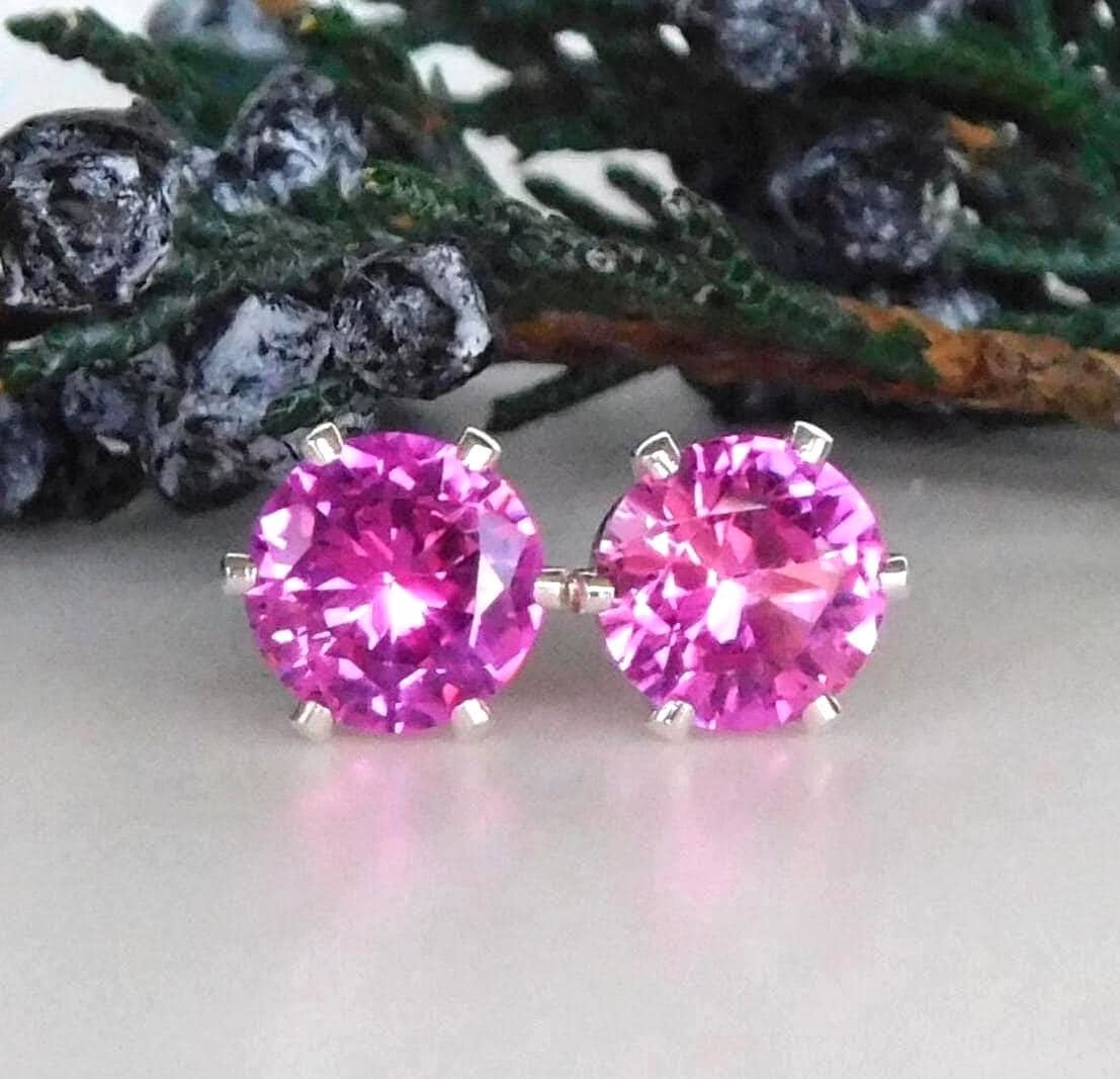 Pink Sapphire 4, 5, 6, 7mm Stud Earrings: Sterling Silver Or Gold Filled, September Birthstone Pink Sapphire 4, 5, 6, 7mm Stud Earrings: Sterling Silver Or Gold Filled, September Birthstone