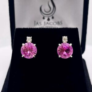 4ctw Brilliant Cut Pink Sapphire Earrings Stud With Accents Jewelry Gift September Birthstone 4ctw Brilliant Cut Pink Sapphire Earrings Stud With Accents Jewelry Gift September Birthstone