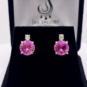 4ctw Brilliant Cut Pink Sapphire Earrings Stud With Accents Jewelry Gift September Birthstone 4ctw Brilliant Cut Pink Sapphire Earrings Stud With Accents Jewelry Gift September Birthstone