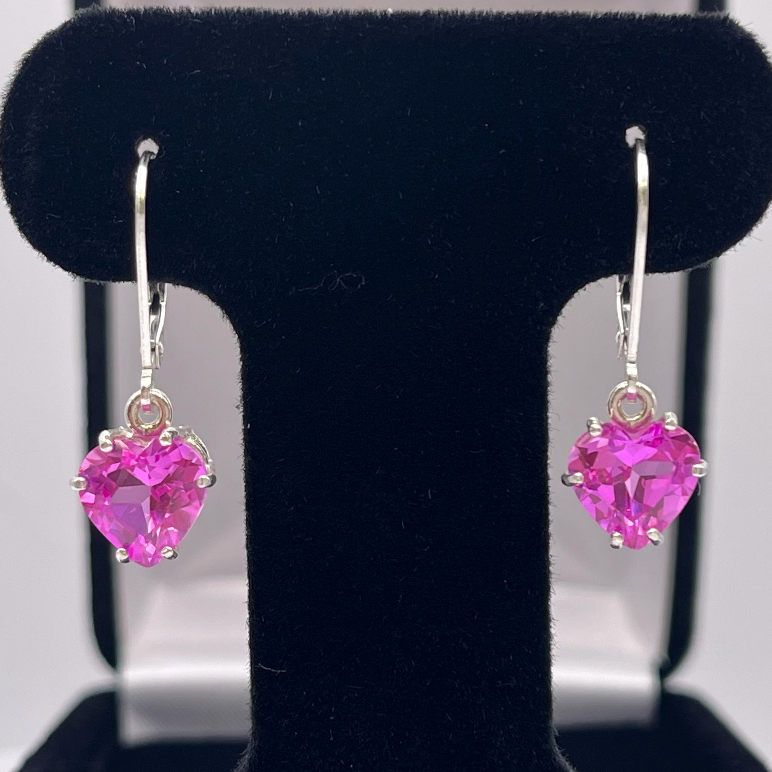 4ctw Heart Cut Pink Sapphire Dangle Earrings Jewelry Gift 4ctw Heart Cut Pink Sapphire Dangle Earrings Jewelry Gift