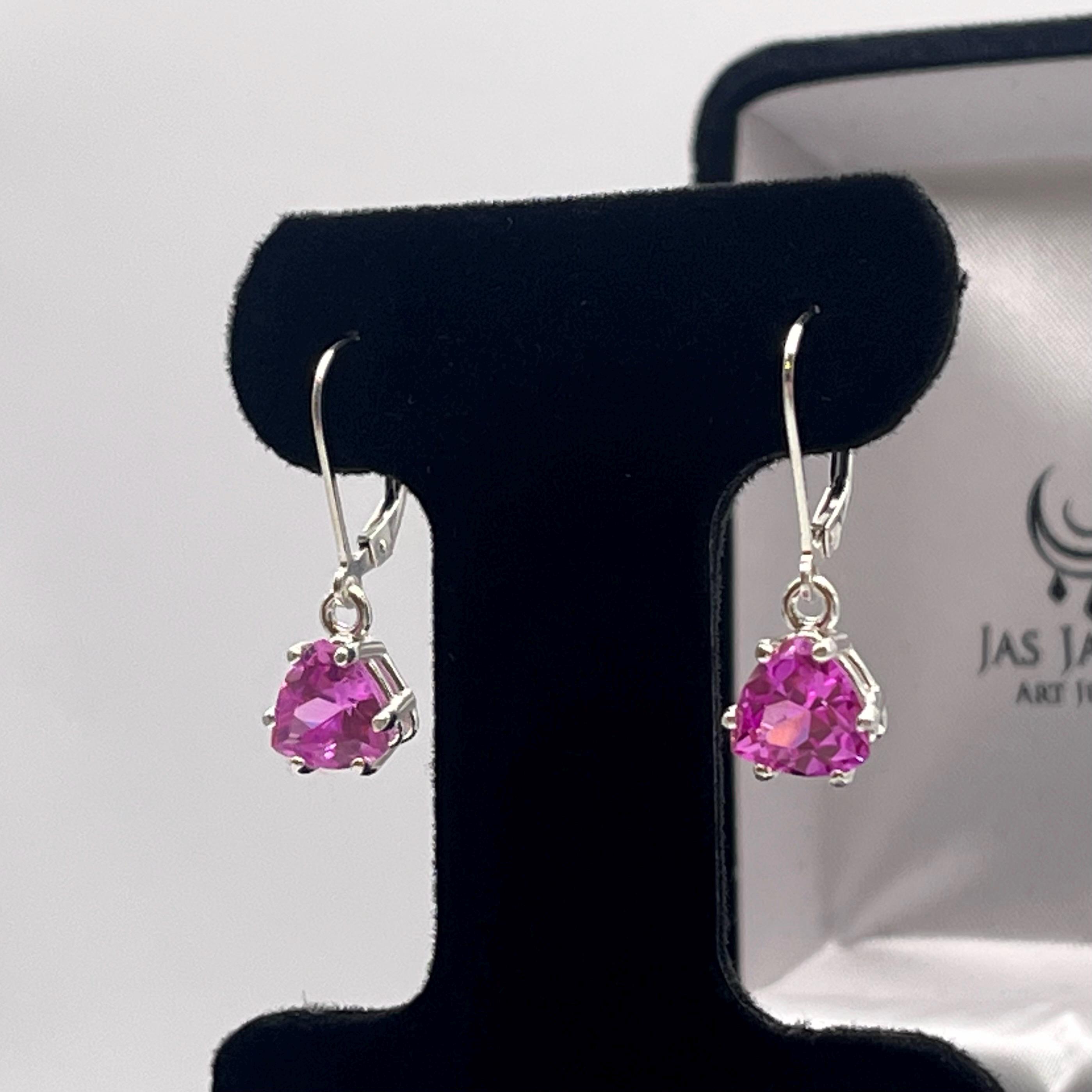 4ctw Trillion Cut Pink Sapphire Earrings In 10k Or 14k Gold 4ctw Trillion Cut Pink Sapphire Earrings In 10k Or 14k Gold