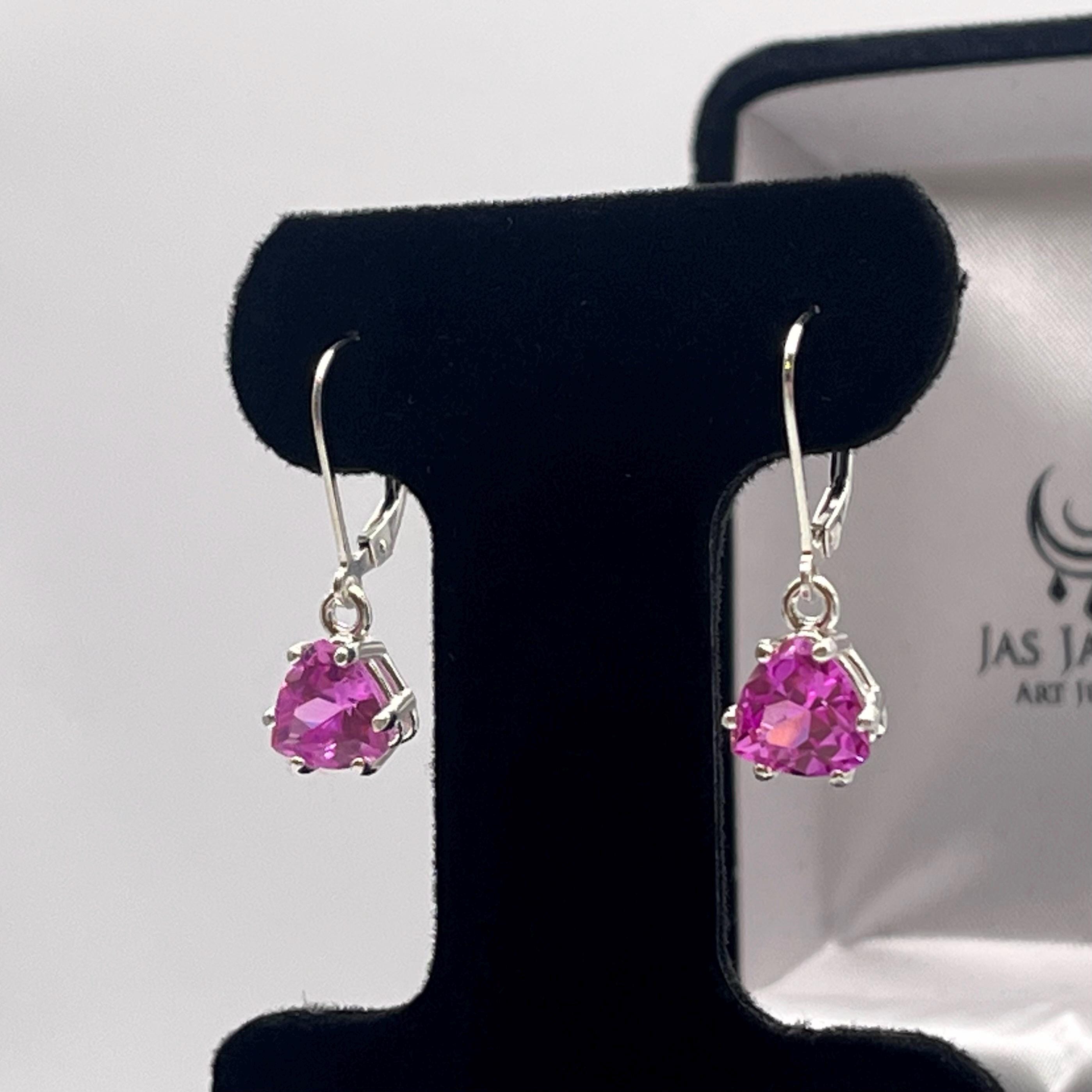 4ctw Trillion Cut Pink Sapphire Earrings Lab Grown 4ctw Trillion Cut Pink Sapphire Earrings Lab Grown