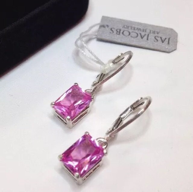 5ctw Emerald Cut Pink Sapphire Earrings Trending Jewelry Gift