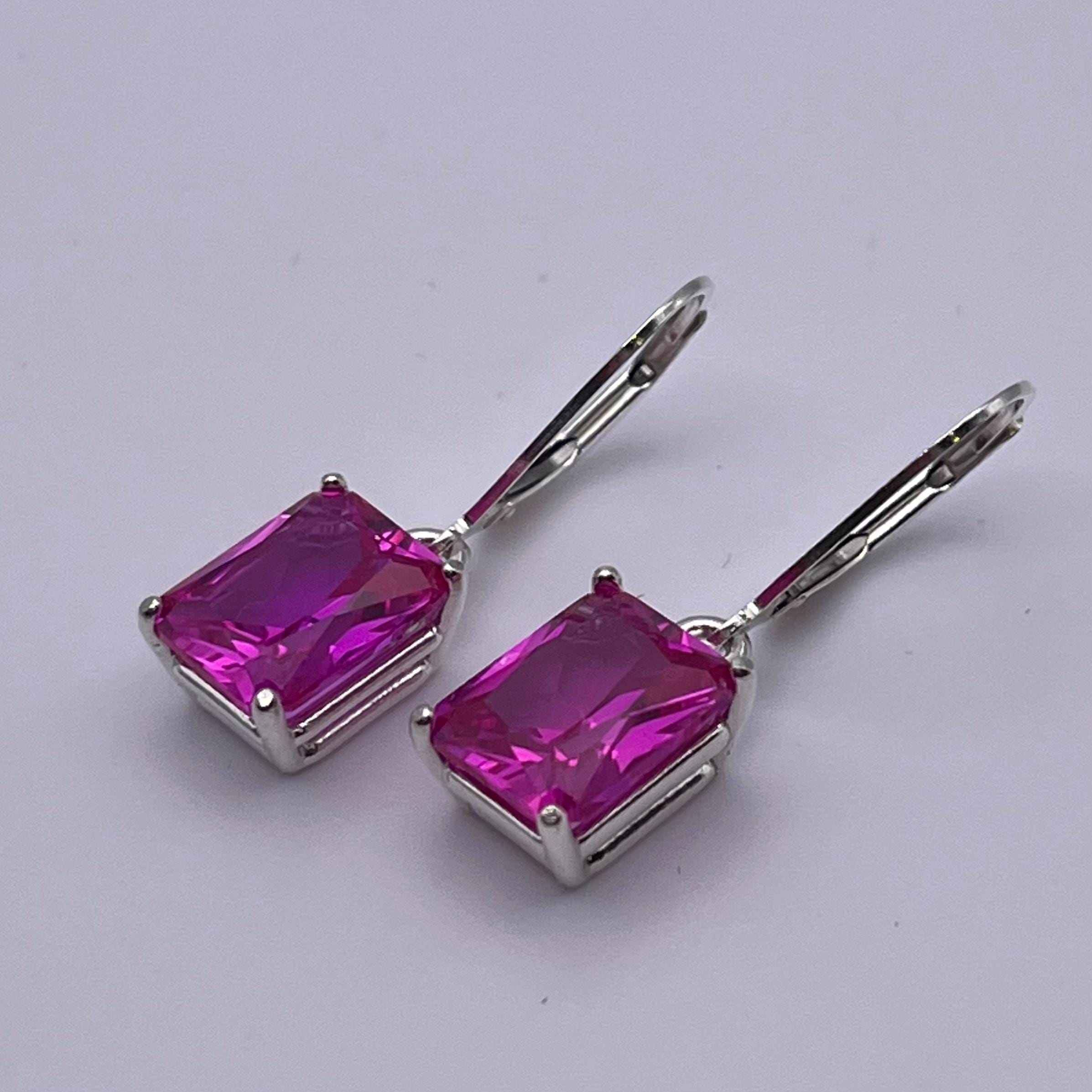8ct Emerald Cut Pink Sapphire Earrings Drop Dangle Leverback Trending Jewelry Gift 8ct Emerald Cut Pink Sapphire Earrings Drop Dangle Leverback Trending Jewelry Gift